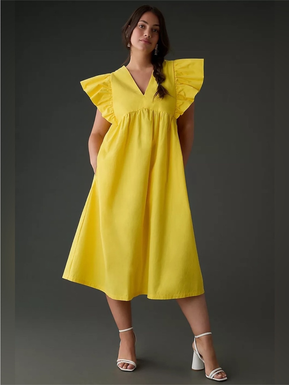 NWT Anthropologie Maeve Flutter-Sleeve Babydoll With Dress Pockets Yellow Medium